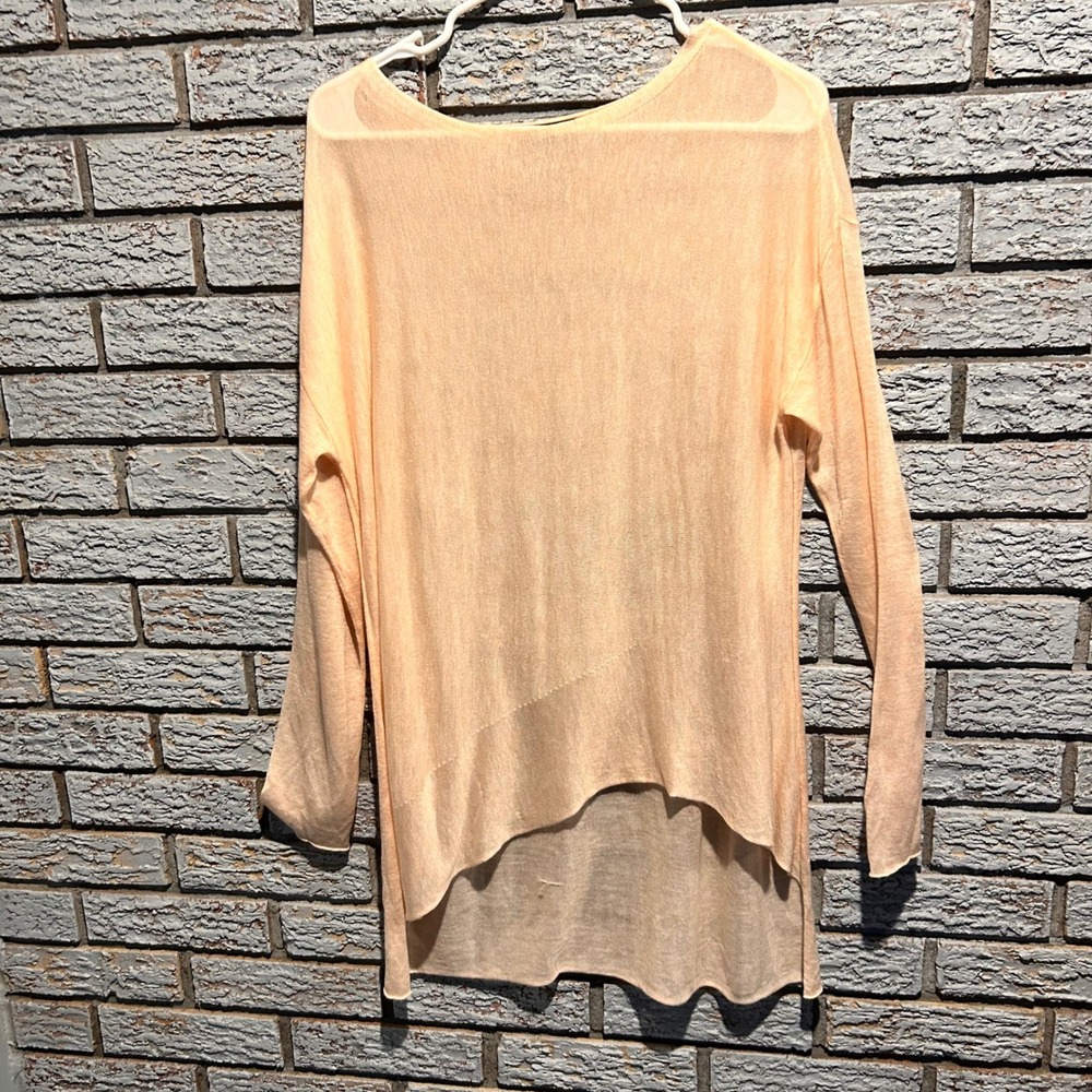 Eileen Fisher Peach High Low Tunic Sweater Long Sleeve Sheer Knit Top